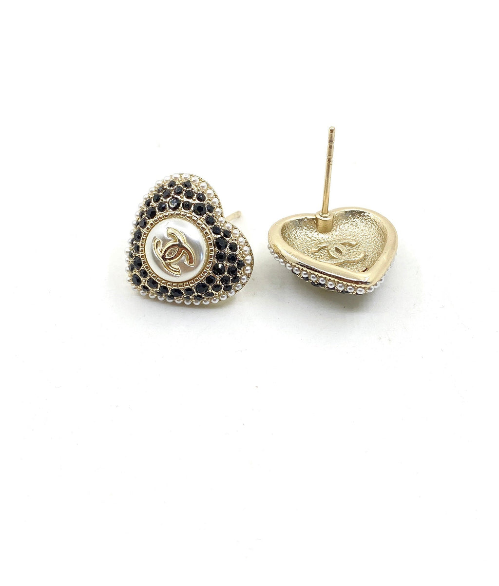 Chanel Heart Crystals 18K Gold Earrings