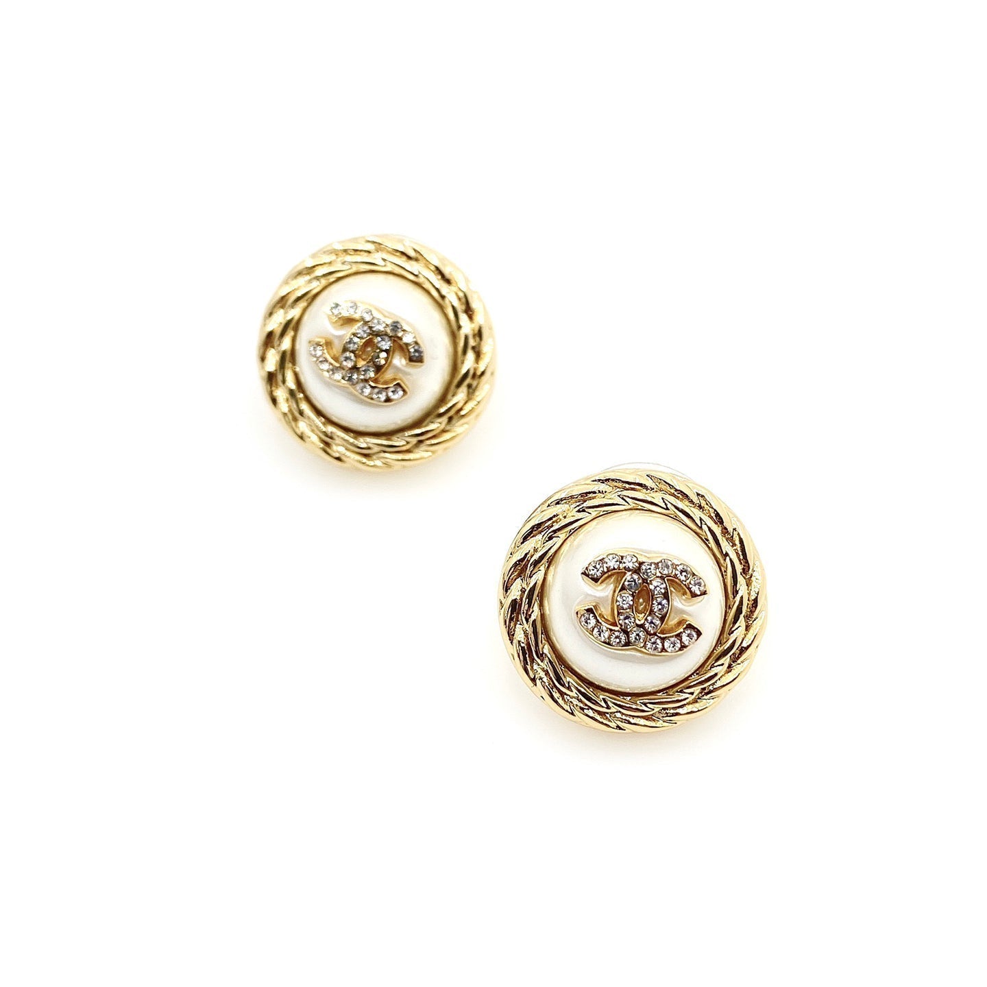 Chanel White Pearl 18K Gold Earrings