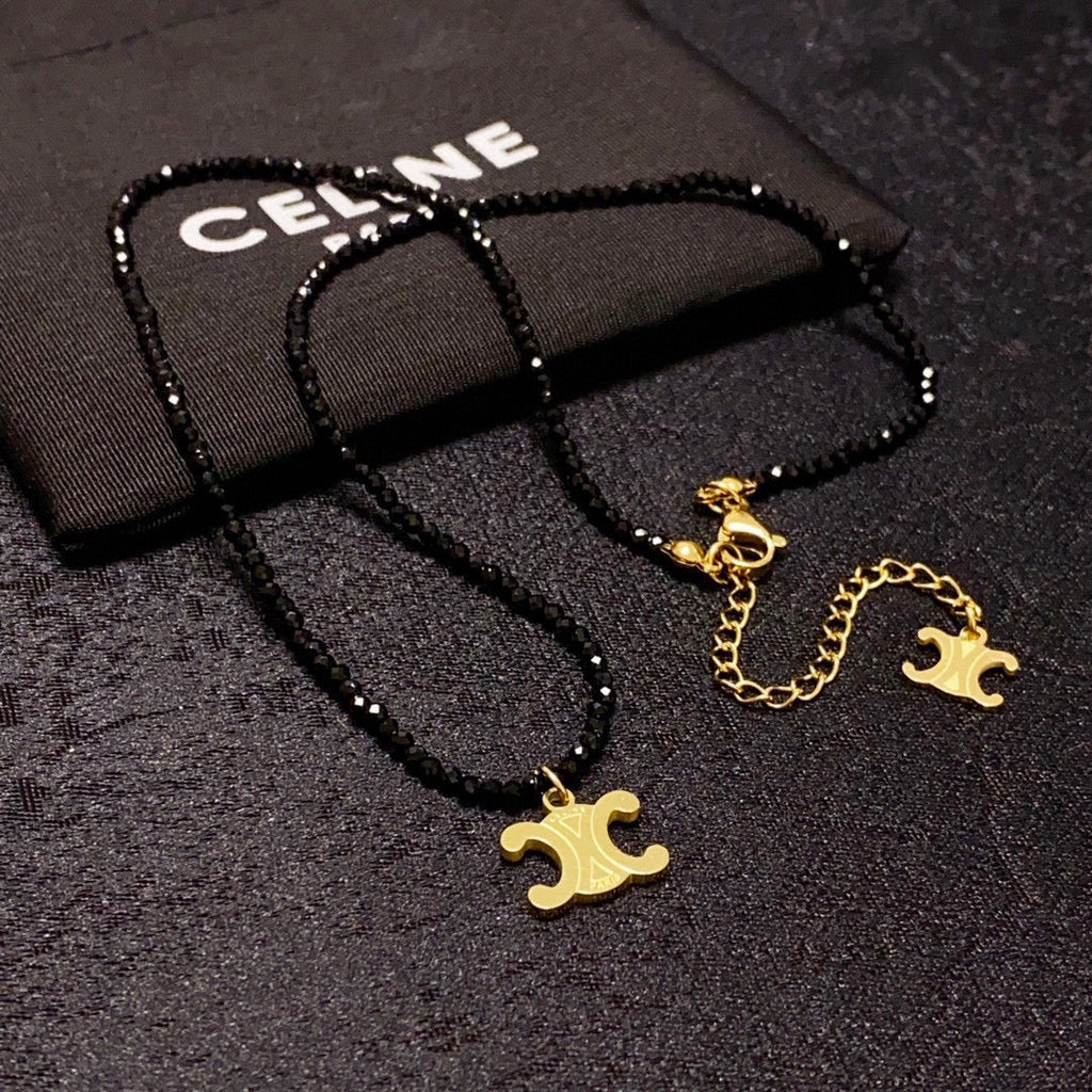 Celine Black Crystals 18K Gold Necklace
