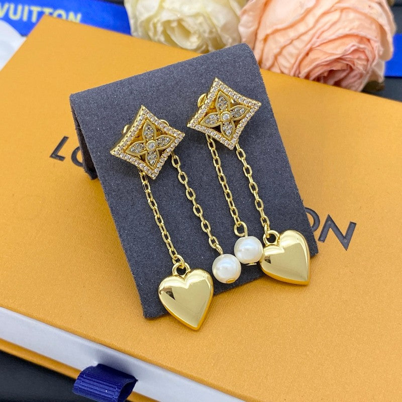 Louis Vuitton Pearl Diamond Drop 18K Gold Earrings