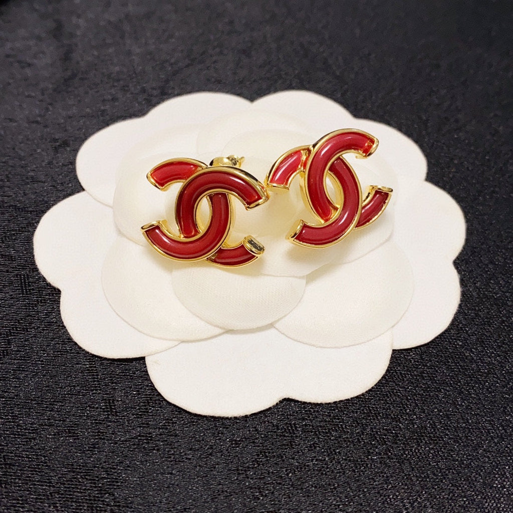 Chanel Red Resin 18K Gold Earrings