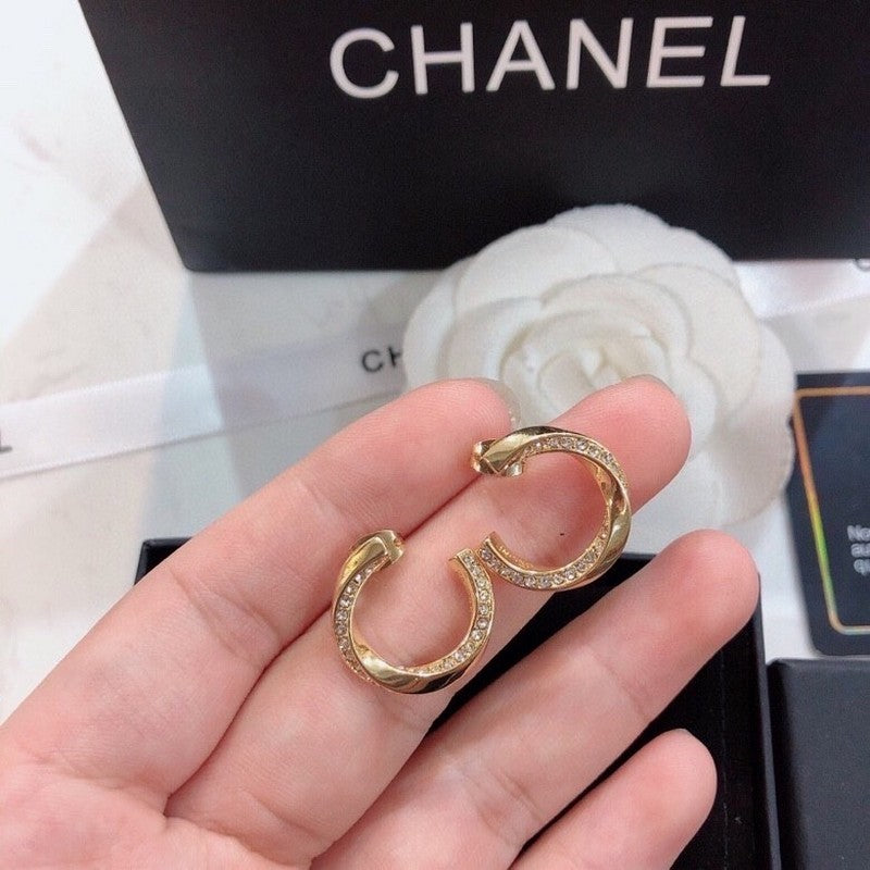 Chanel Half Circle Diamond 18K Gold Earrings