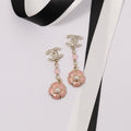 Chanel Black & Pink Camellia Diamond Long 18K Gold Earrings