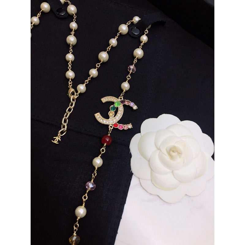 Chanel Color Long Pearl 18K Gold Necklace