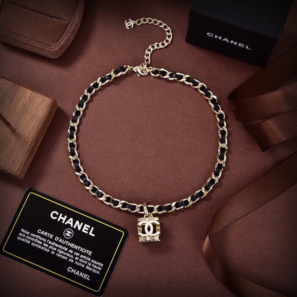 Chanel Leather Choker 18K Gold Necklace