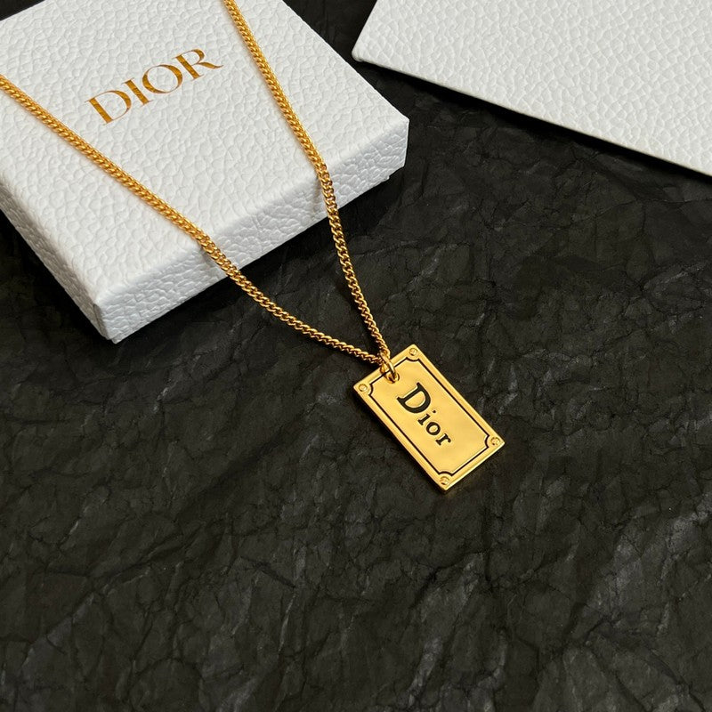 Dior Oblique Plate Pendant 18K Gold Necklace