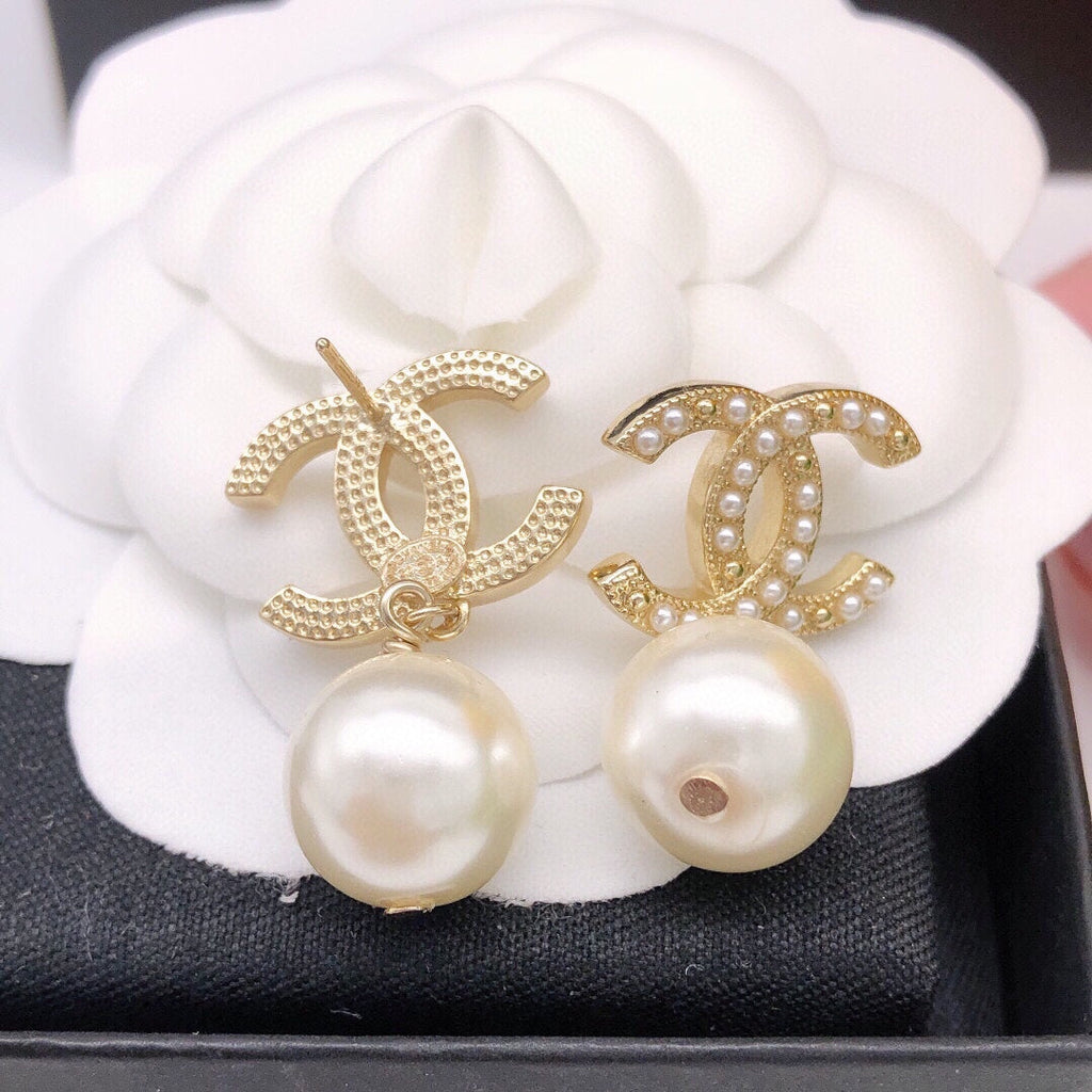 Chanel Pearl Drop 18K Gold Earrings