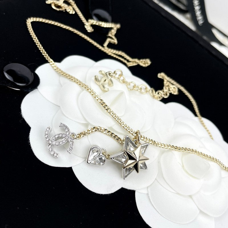 Chanel Heart & Star Crystal 18K Gold Necklace