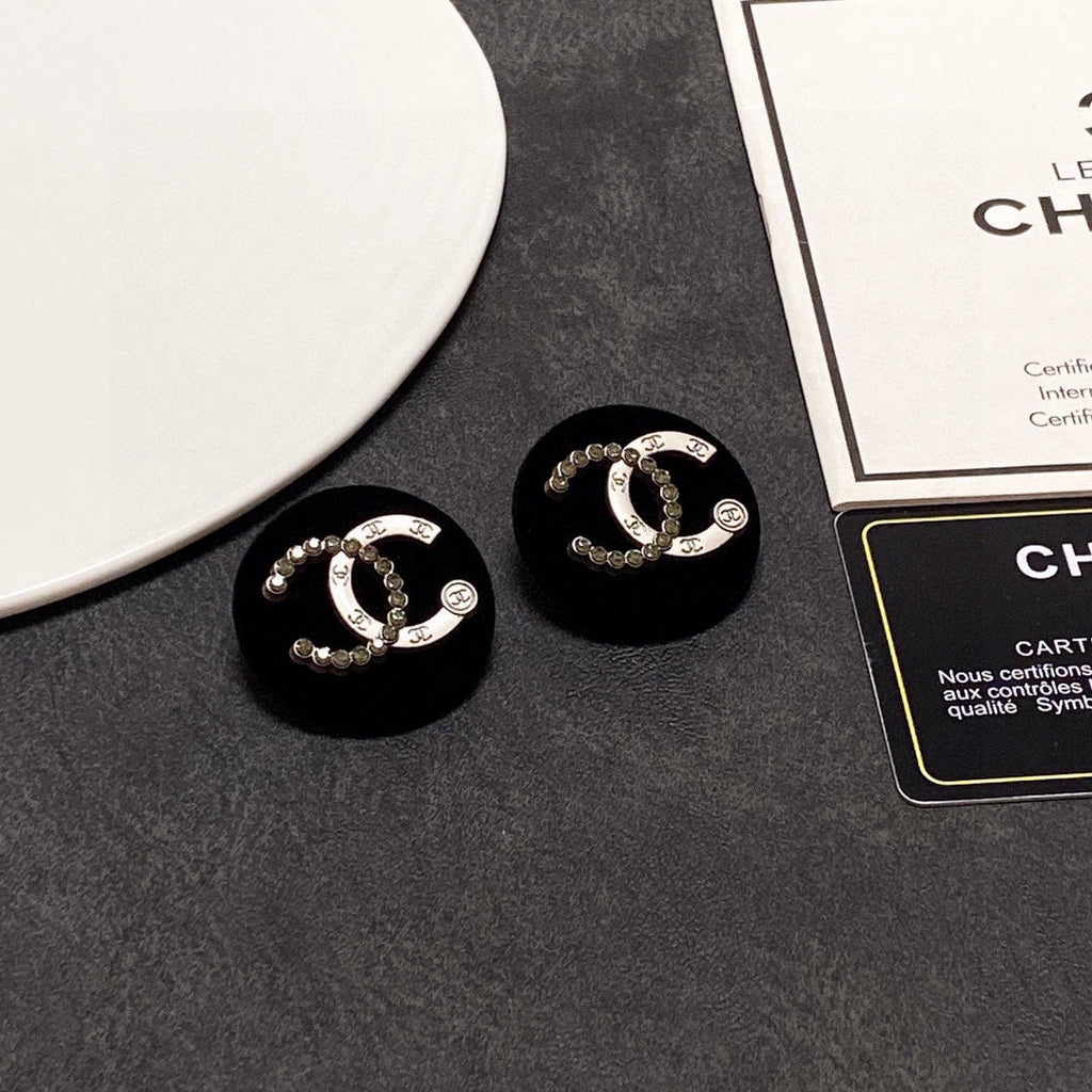 Chanel Black Resin Circle 18K Gold Earrings