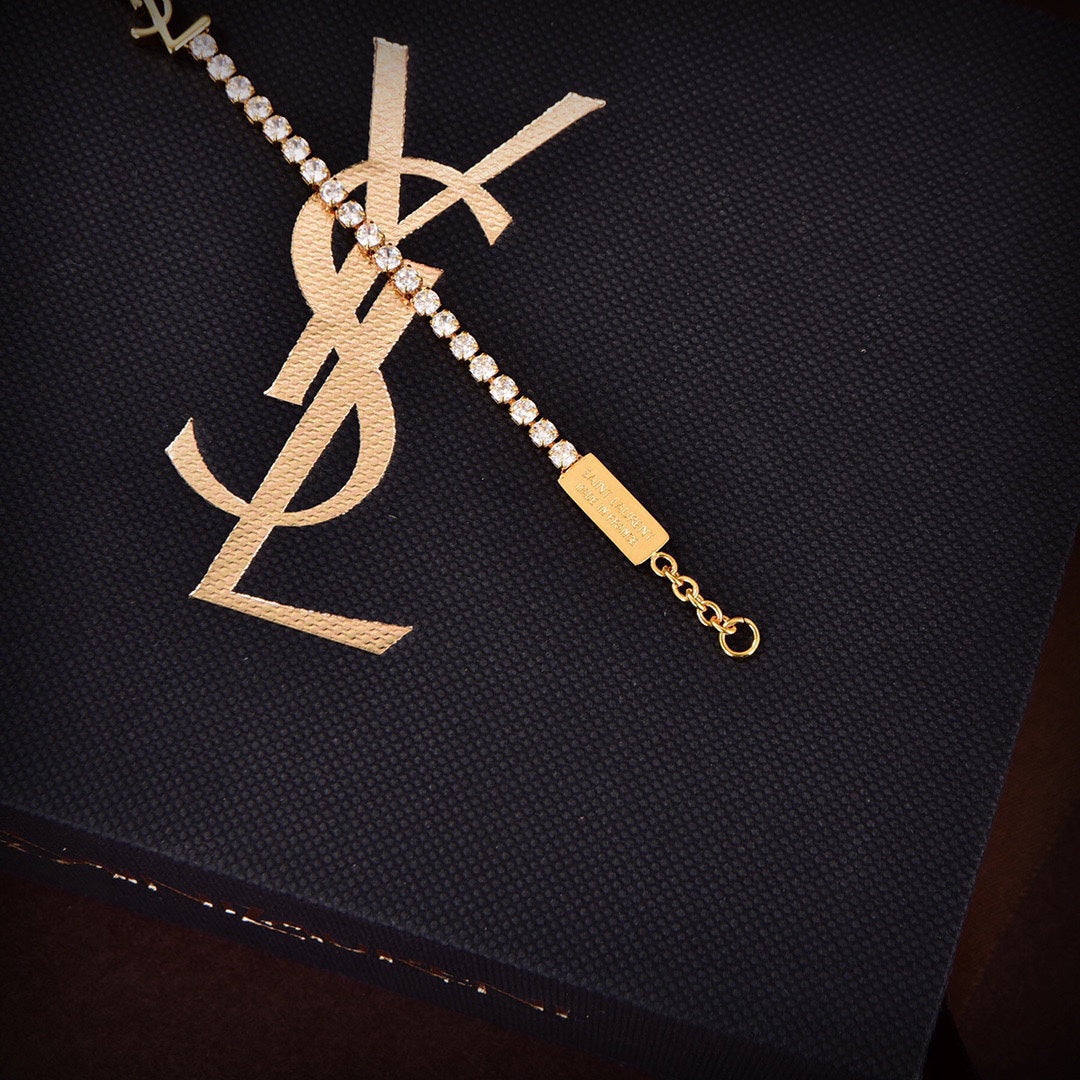 YSL Crystals Chain 18K Gold Bracelet