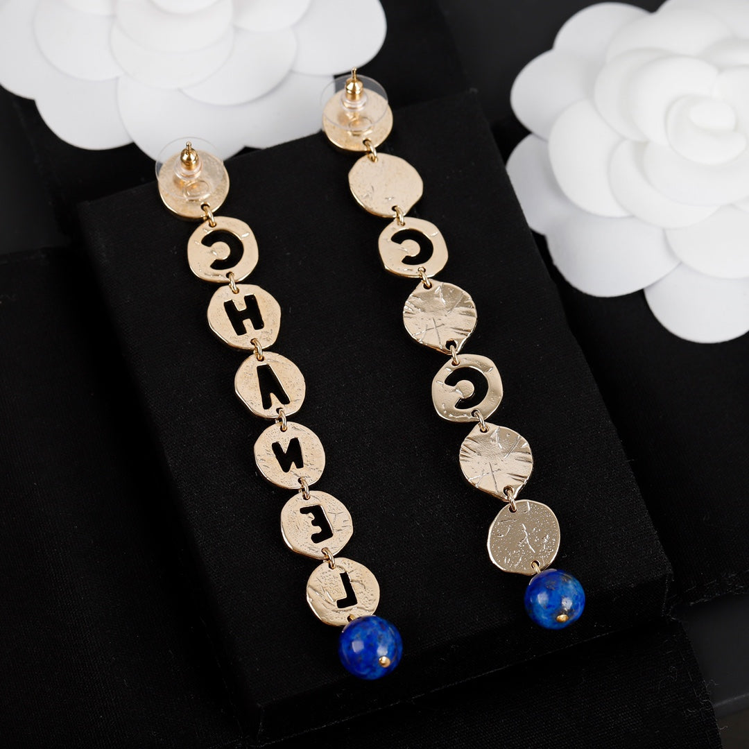 Chanel Script Pendant 18K Gold Earrings