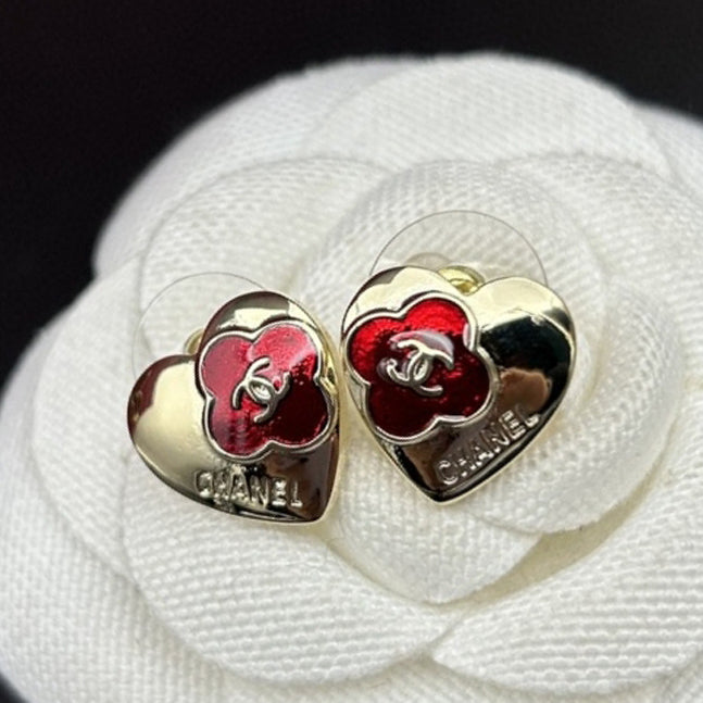 Chanel Red Heart 18K Gold Earrings