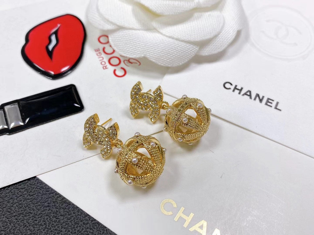 Chanel Ball Drop 18K Gold Earrings