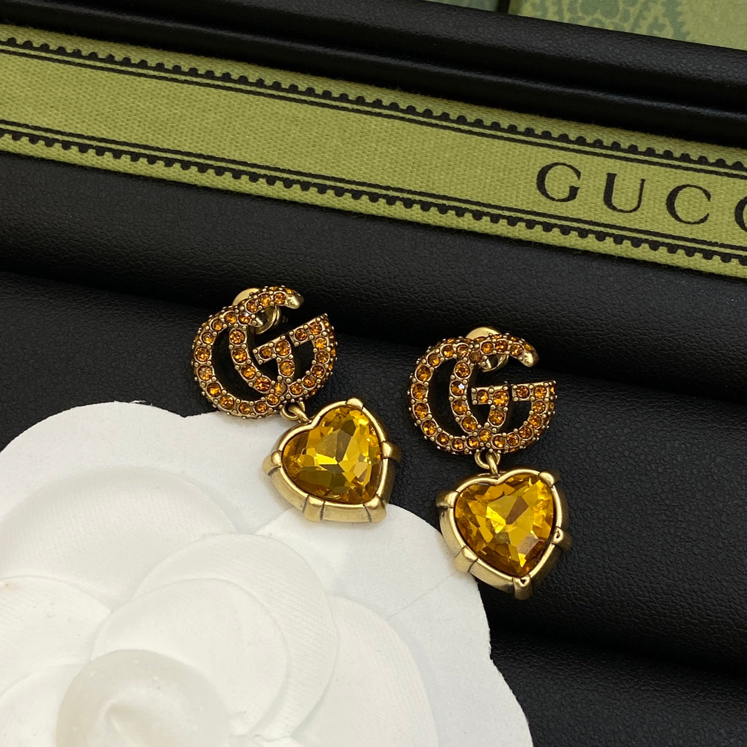 Gucci Double Yellow Crystal 18K Gold Earrings