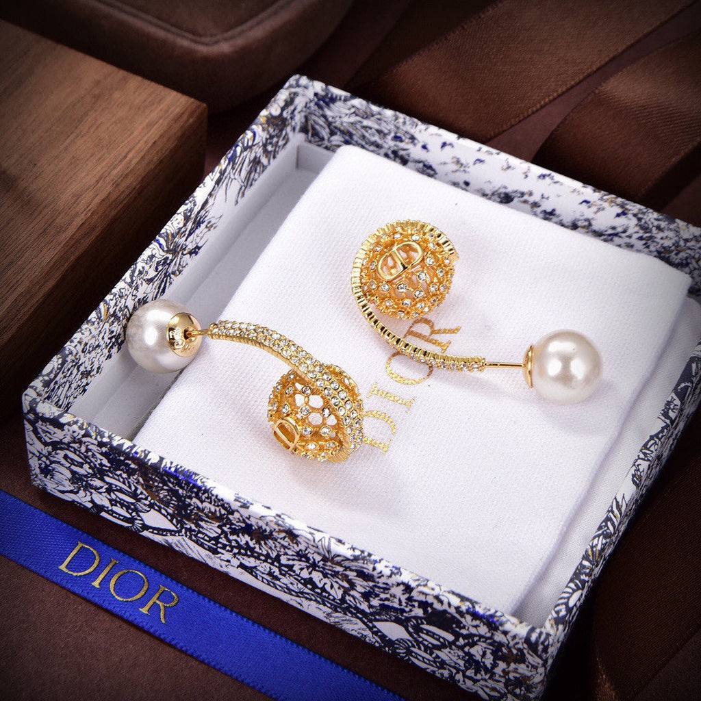 Dior Tribales White Resin Pearls 18K Gold Earrings