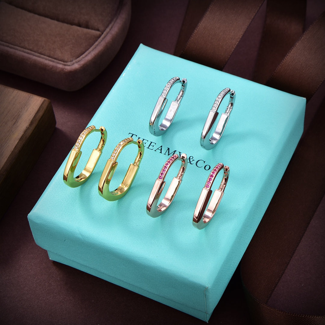Tiffany Lock Diamonds Medium 18K Gold Earrings