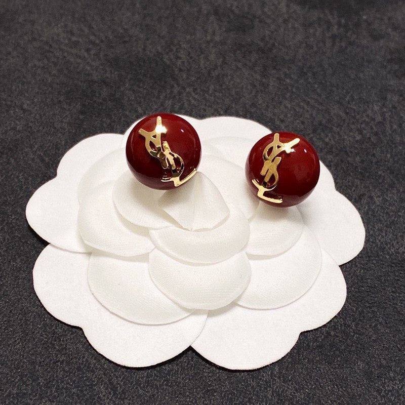 YSL White & Red 18K Gold Earrings