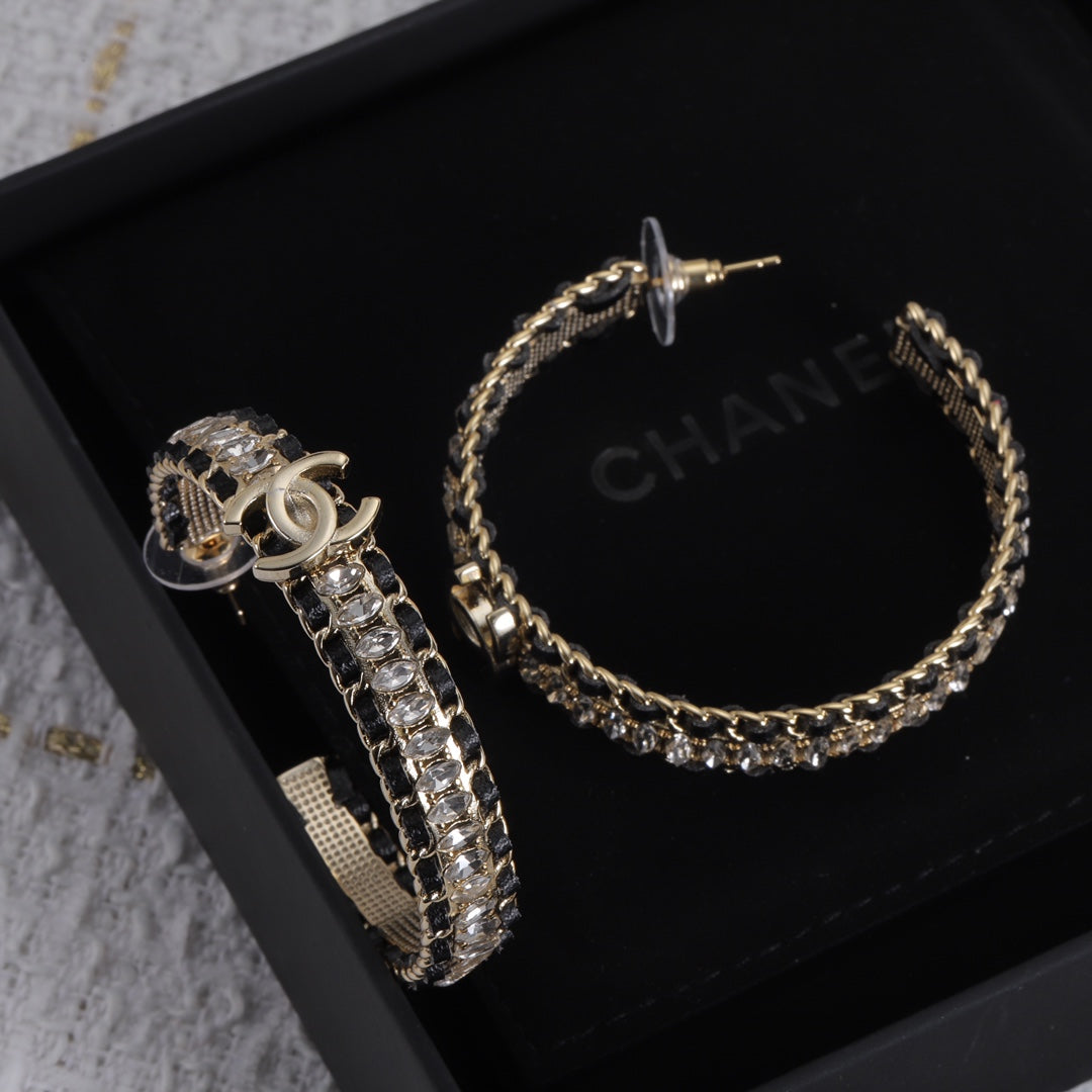 Chanel Leather Chain 18K Gold Earrings