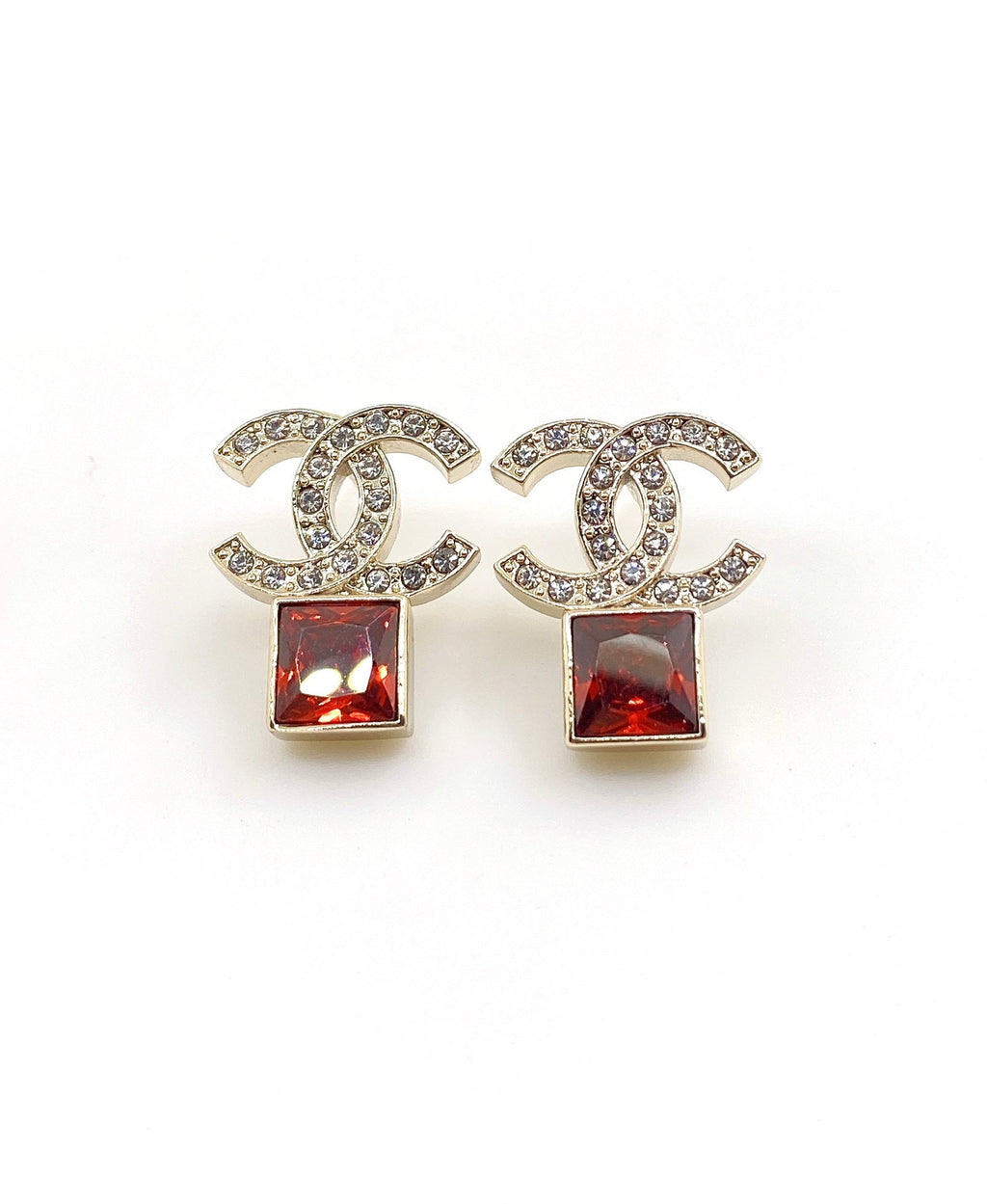 Chanel Red Crystal 18K Gold Earrings