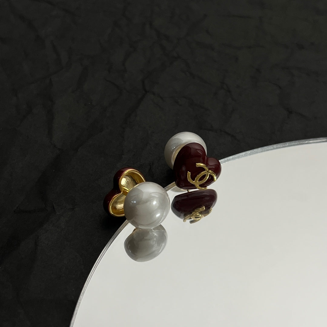 Chanel Red Heart 18K Gold Earrings