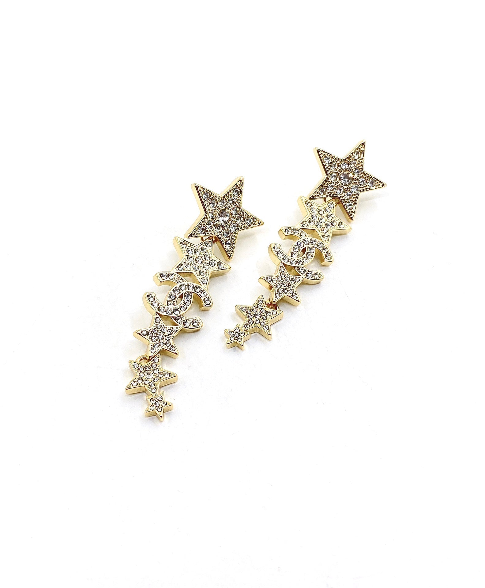 Chanel Star Diamonds Long 18K Gold Earrings