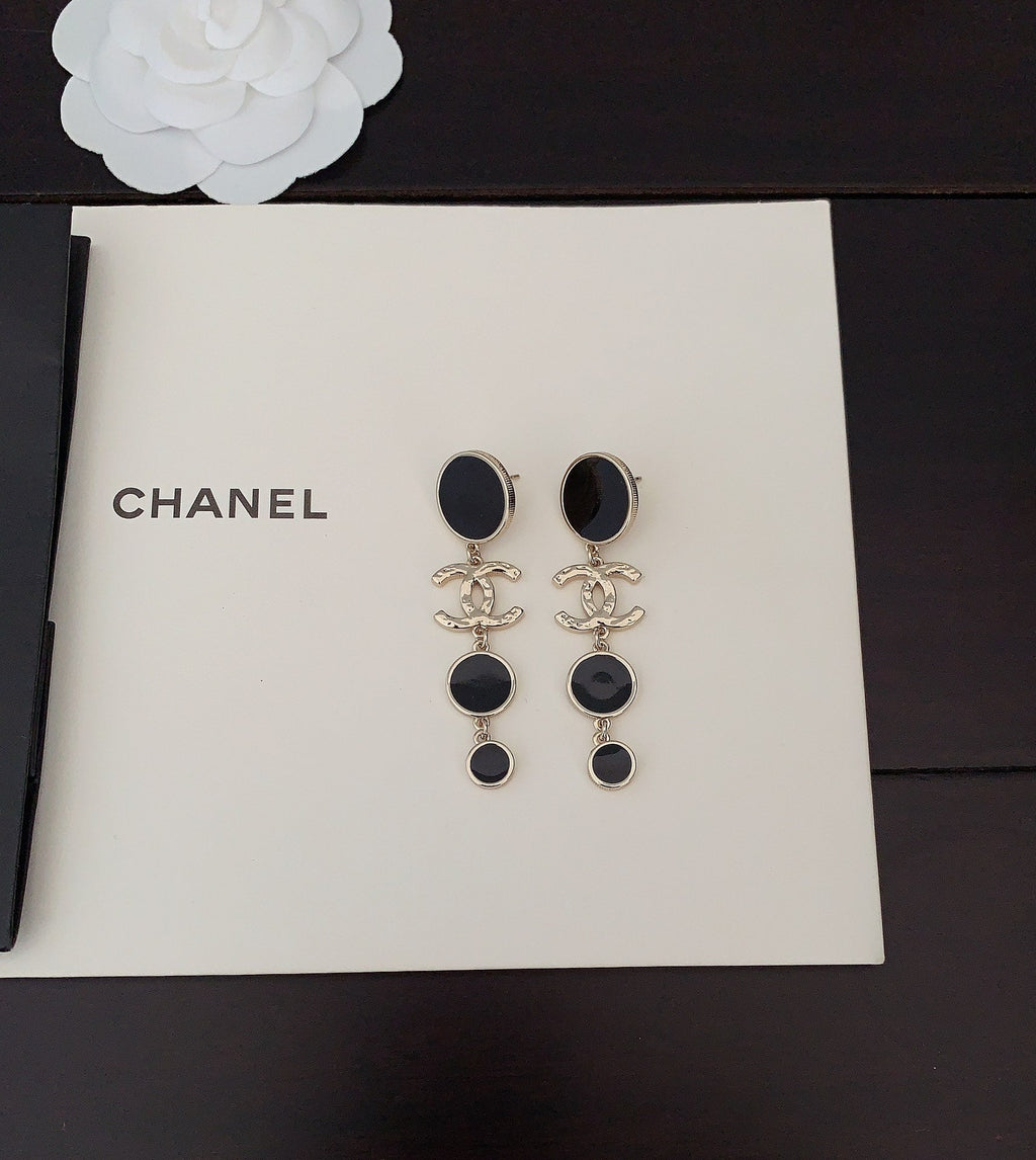 Chanel Black Crystals 18K Gold Earrings