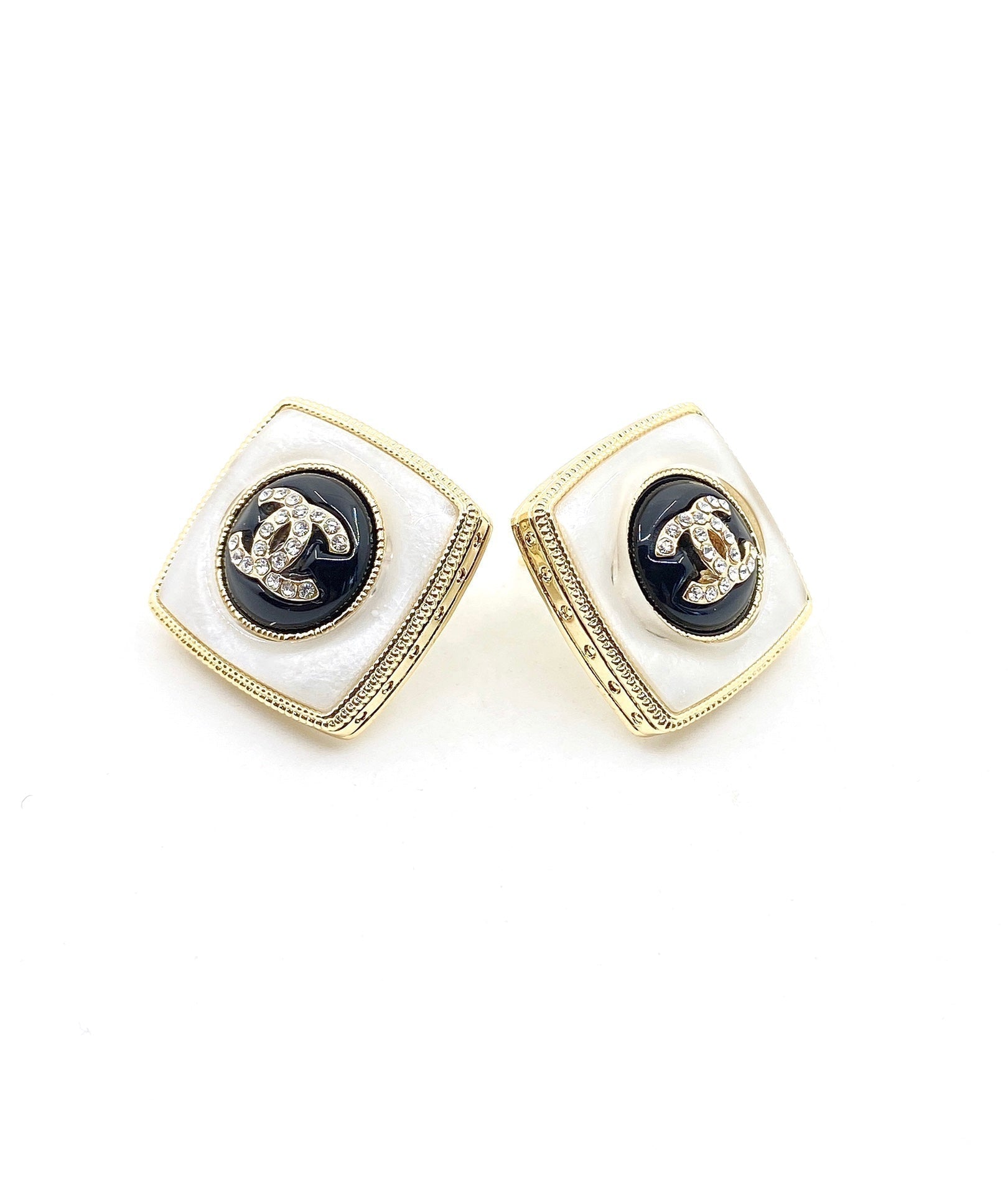 Chanel Pearl Square 18K Gold Earrings