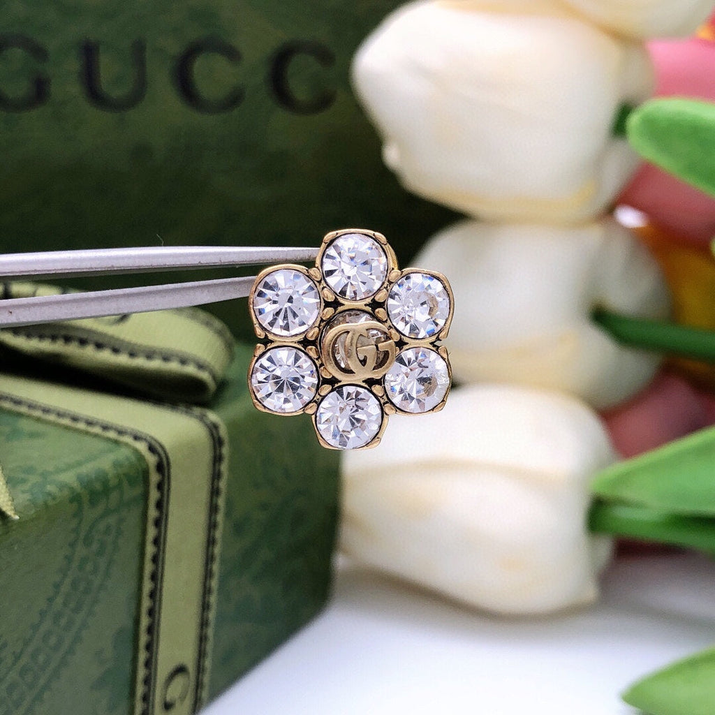Gucci Double Crystals 18K Gold Earrings