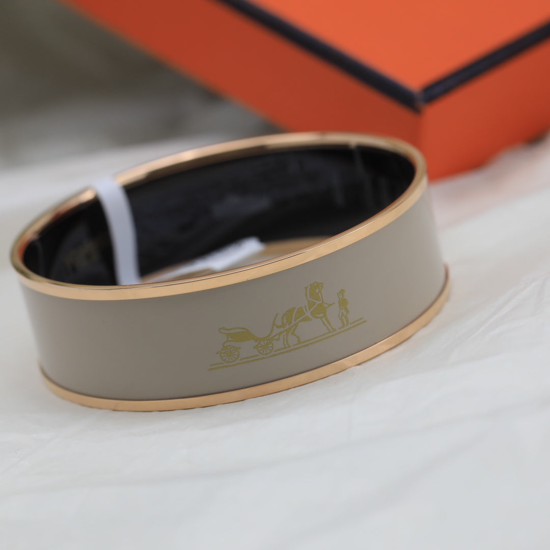 Hermes Enamel Cal ̈ ̈che Wide Bangle 18K Gold Bracelet