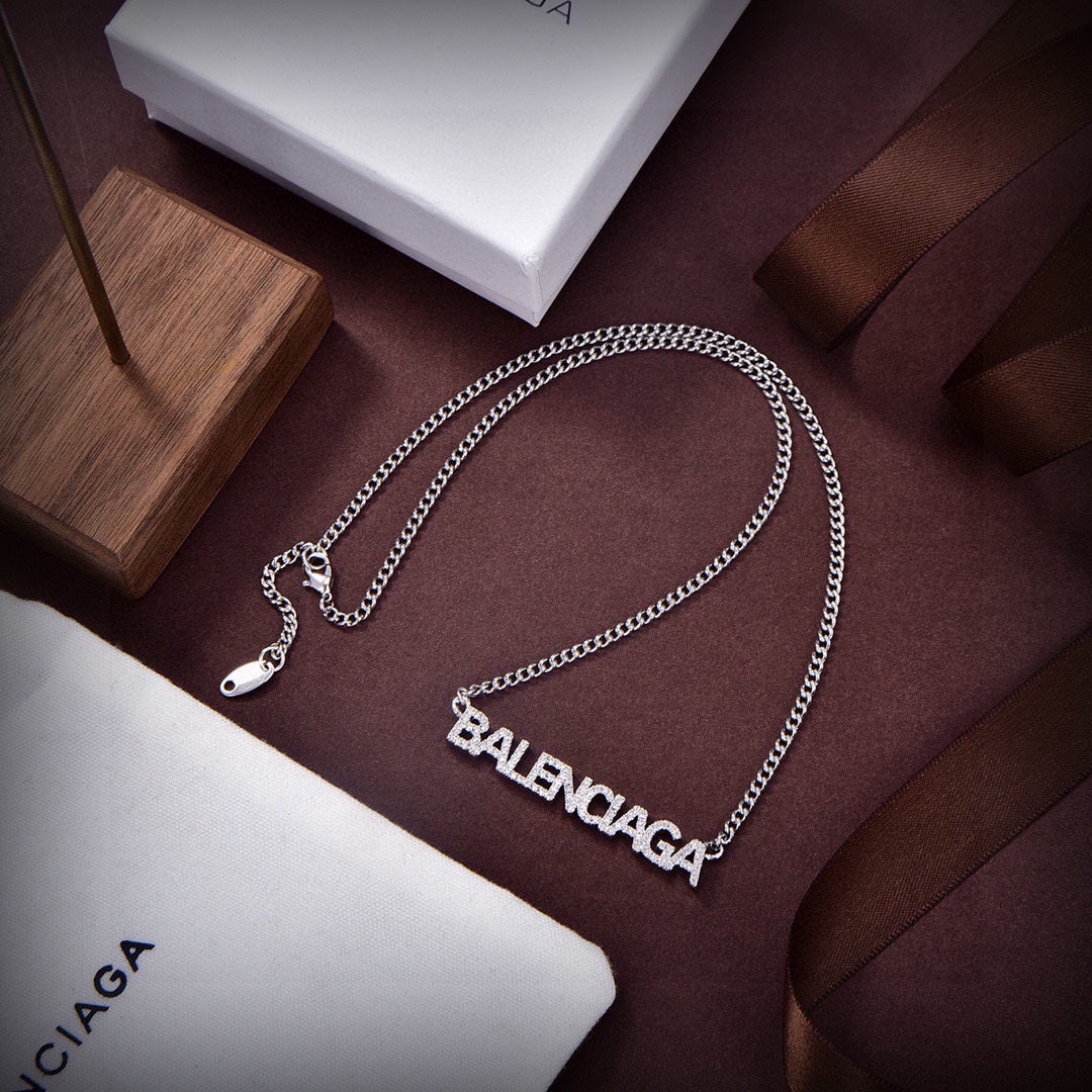 Balenciaga Typo Crystals 18K Gold Necklace