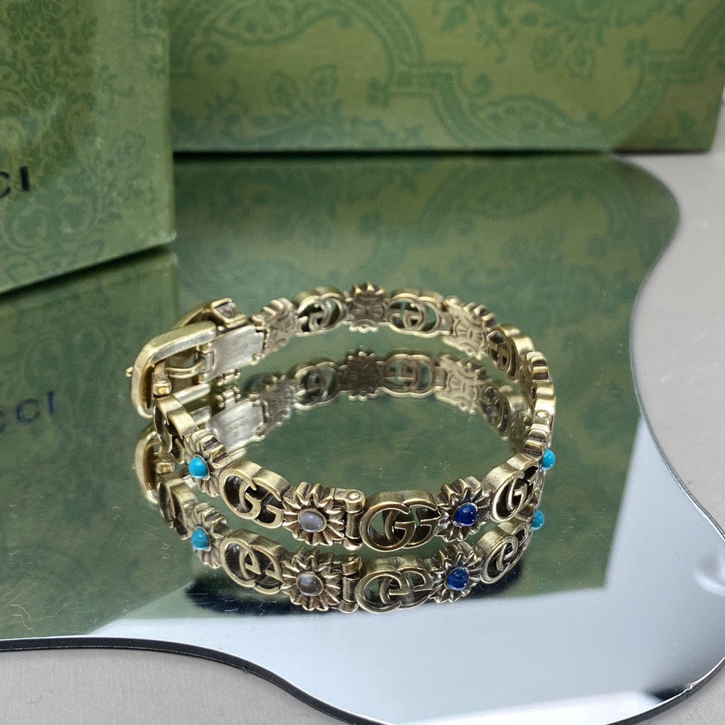 Gucci Double Flowers 18K Gold Bracelet