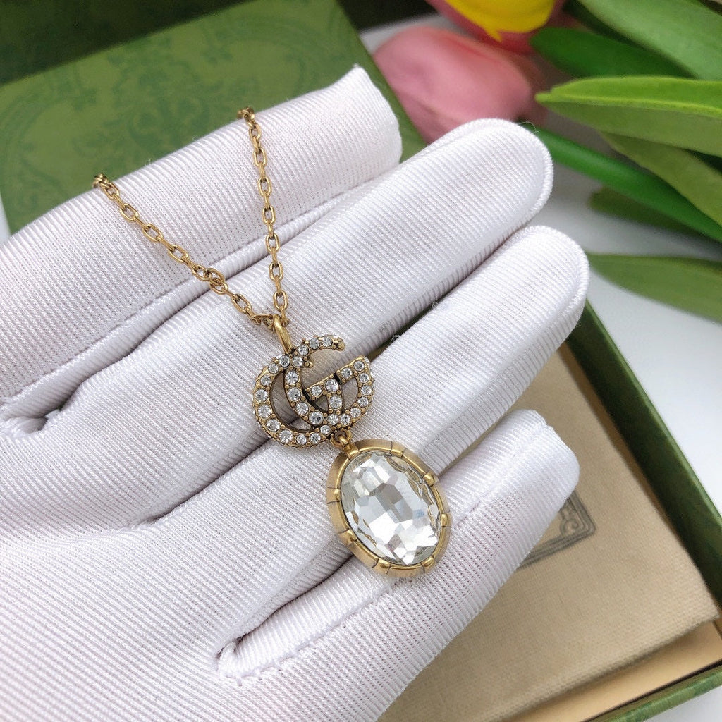 Gucci Double Crystal 18K Gold Necklace