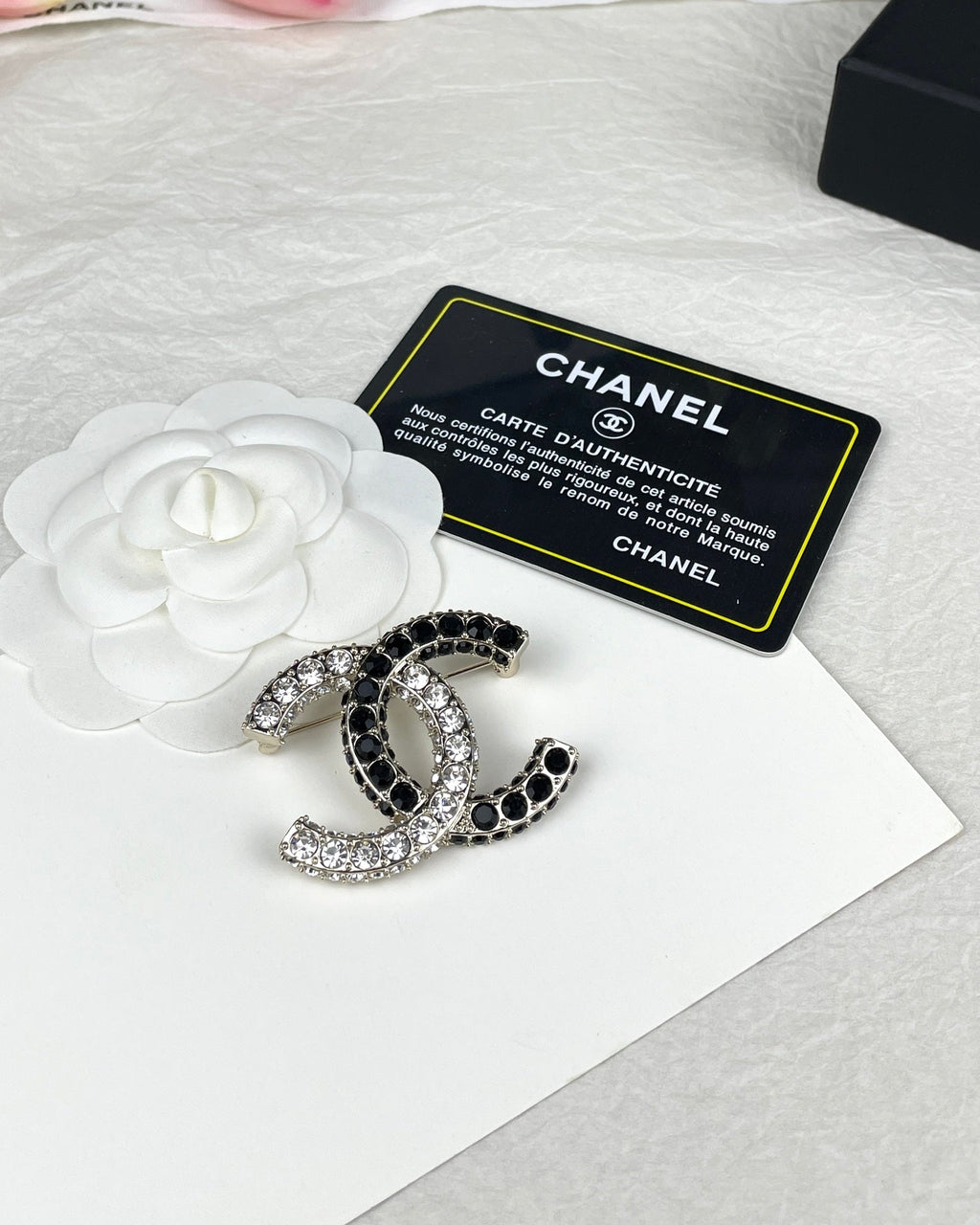 Chanel Black & White Crystals 18K Gold Brooch