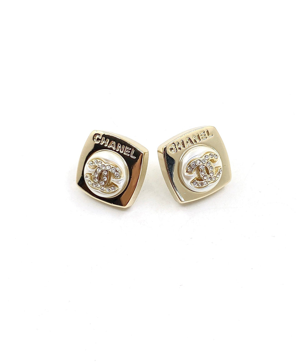 Chanel Diamond Square 18K Gold Earrings
