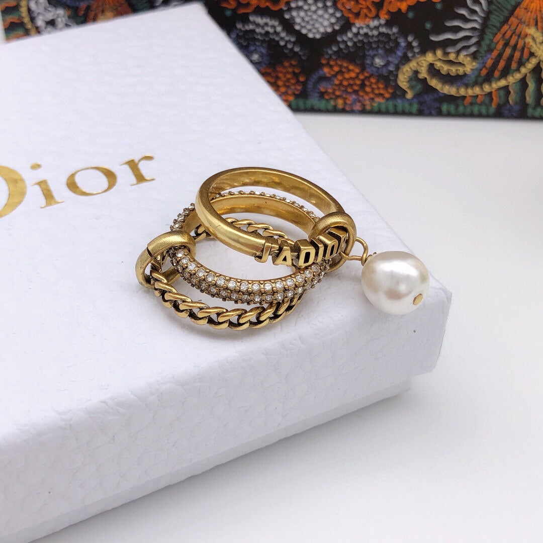 Dior Pearl & Crystal J'Adior 18K Gold Ring