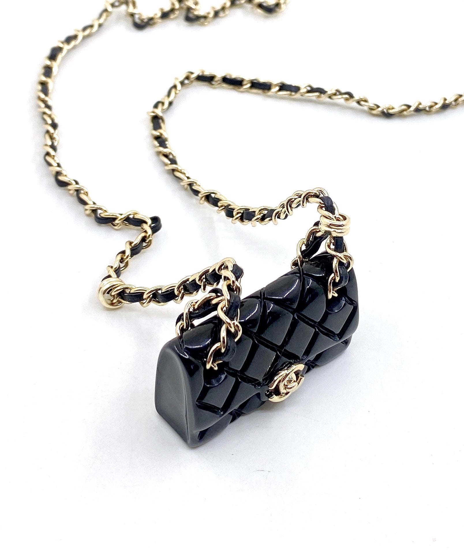 Chanel Black Bag Pendant 18K Gold Necklace