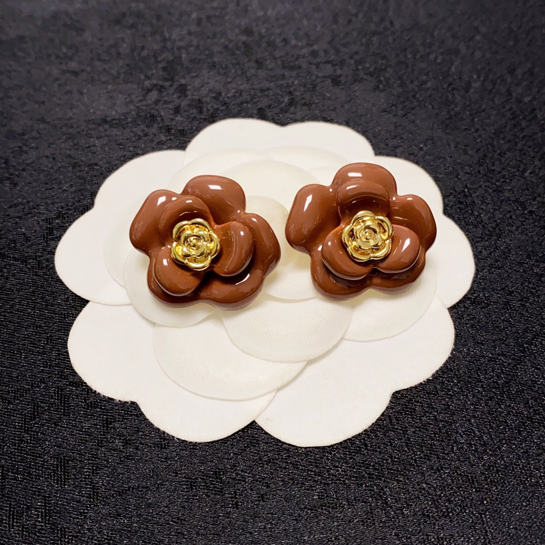 Chanel Red Camellia Resin 18K Gold Earrings