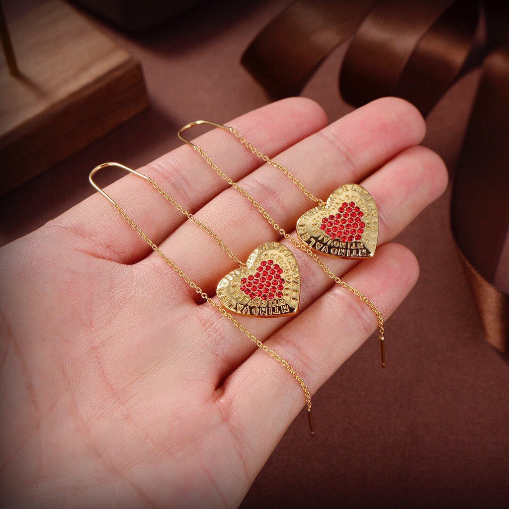 Valentino Red Heart 18K Gold Earrings