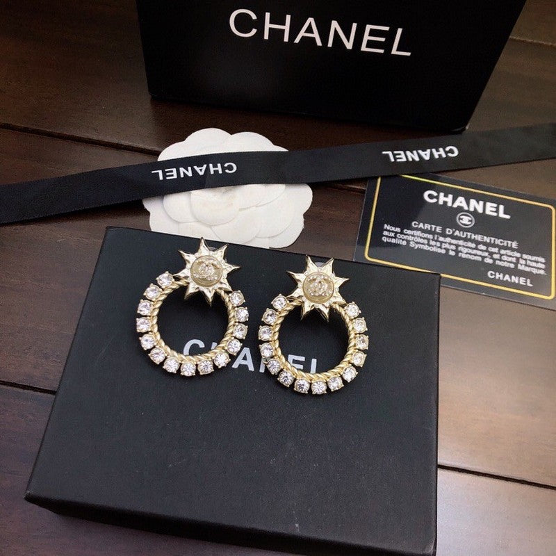 Chanel Star Full Crystal 18K Gold Earrings