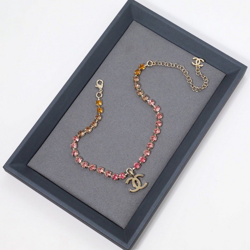 Chanel Pink Crystal 18K Gold Necklace