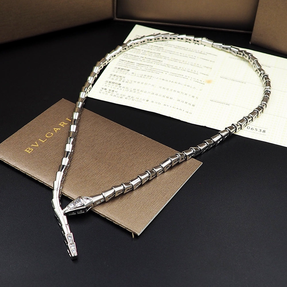 Bvlgari Serpenti Viper Demi-Pave Diamonds 18K Gold Necklace