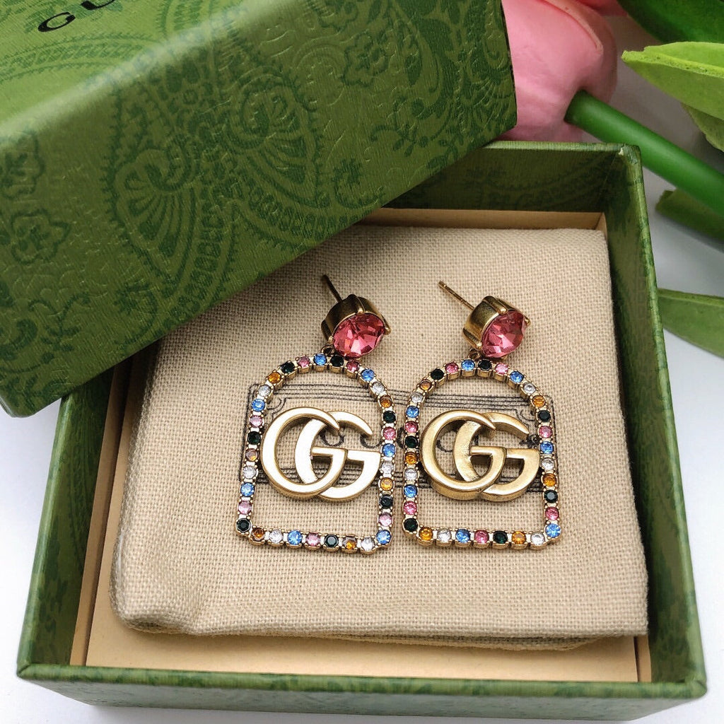 Gucci Double Color Crystals 18K Gold Earrings