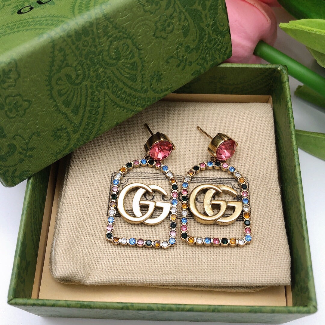 Gucci Double Color Crystals 18K Gold Earrings