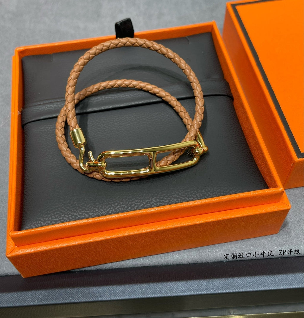 Hermes Roulis Double Tour Brown 18K Gold Bracelet