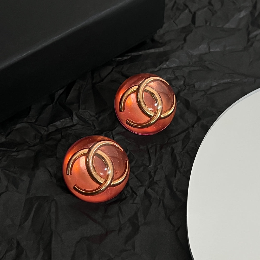 Chanel Vintage Red Crystal 18K Gold Earrings