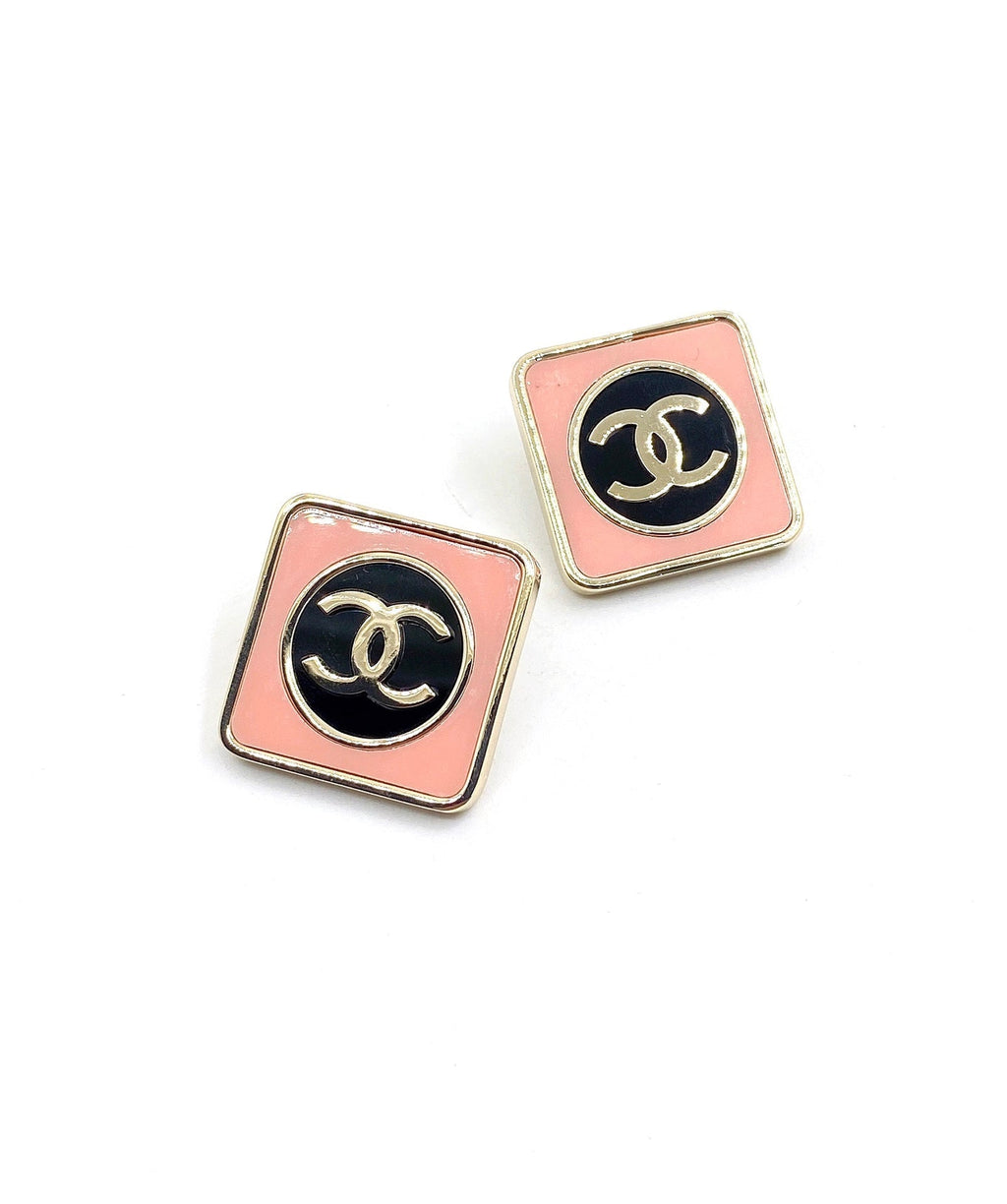 Chanel Square Pink 18K Gold Earrings