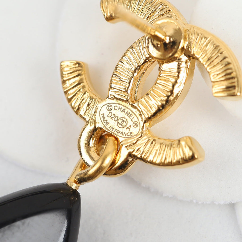 Chanel Camellia Pendant 18K Gold Earrings