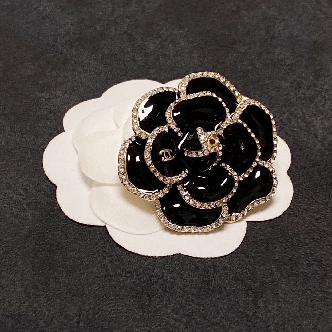 Chanel Black Flower 18K Gold Brooch