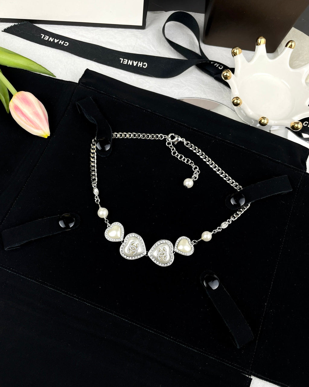 Chanel Heart Crystals 18K Gold Necklace