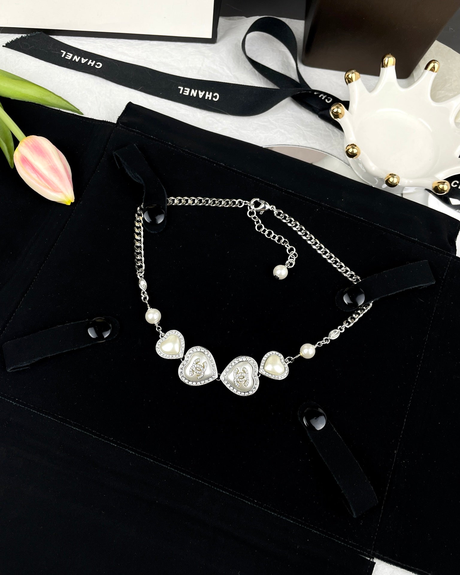 Chanel Heart Crystals 18K Gold Necklace